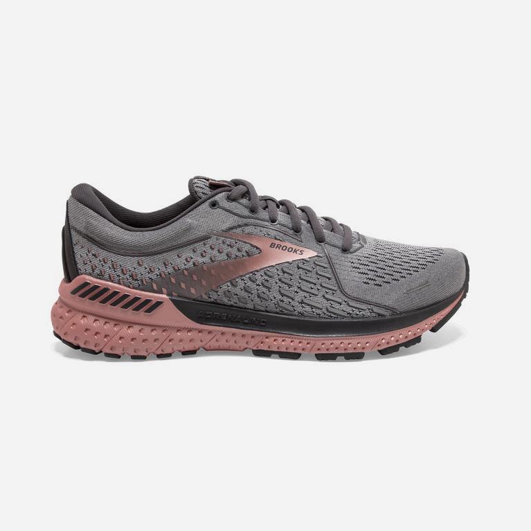 Brooks Adrenaline Gts 21 Loopschoenen voor Dames Grijs/Zwart/Roze Goud (IQLEB-4297)